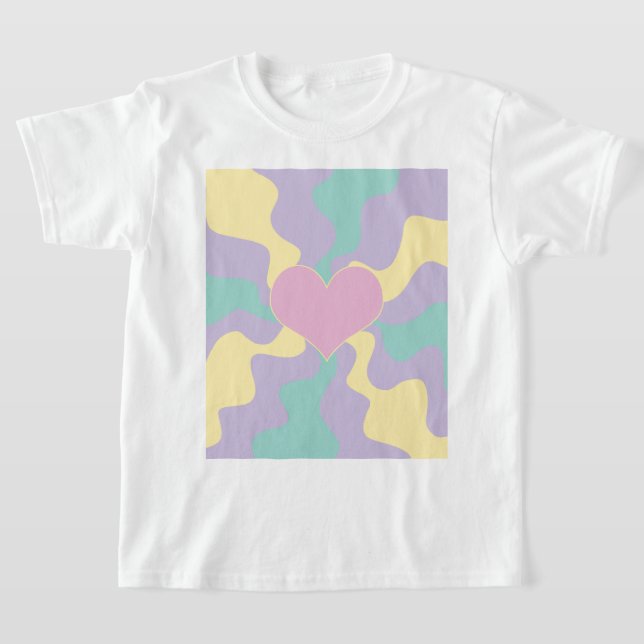 Heart - Pastel Pink, Yellow, Purple and Green T-Shirt (Laydown)