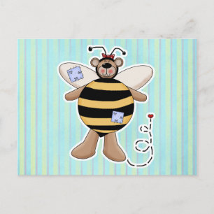 Heart Patch Bumble Bee Bear Postcard