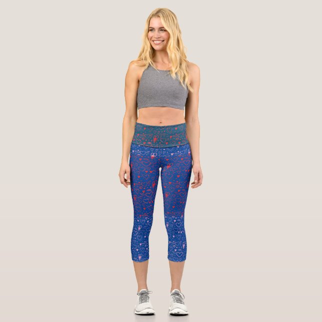 Heart pattern 01.Red.Pink.b Blue BG2 Capri Leggings (Front)
