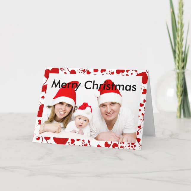 HEART Pattern ART 5 + your photo & text Holiday Card (Front)