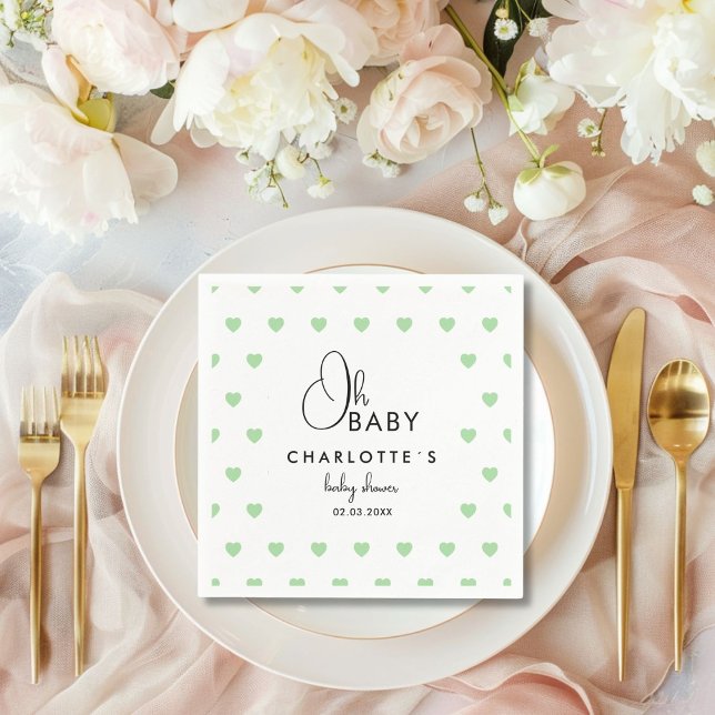 Heart Pattern Baby Shower Napkin (Heart Pattern Baby Shower Napkins with your name and date.)