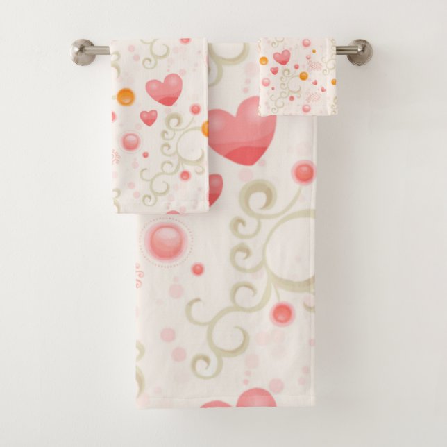 Heart Pattern Bath Bath Towel Set (Insitu)