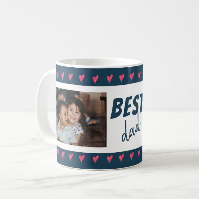 Heart Pattern Best Dad 2 Photo Coffee Mug (Front Left)
