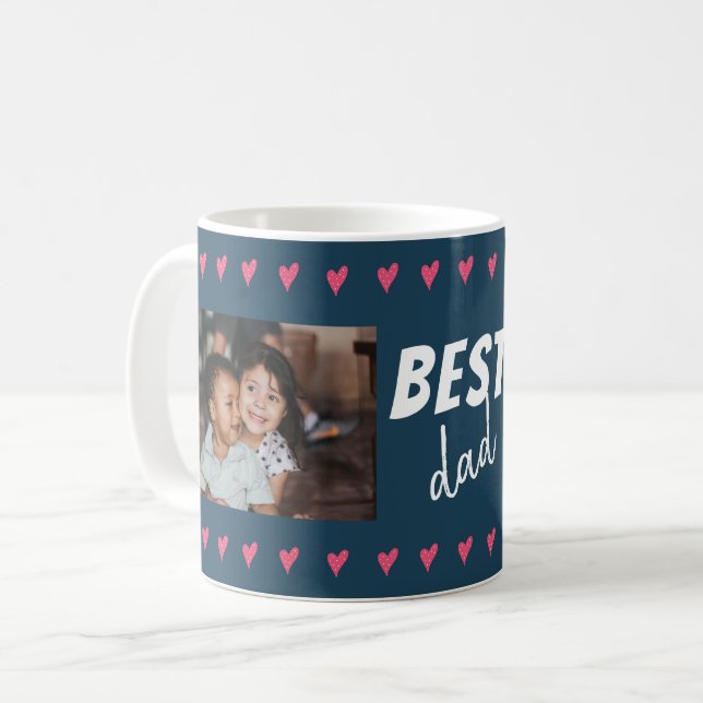 Heart Pattern Best Dad 2 Photo Coffee Mug (Front Left)