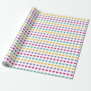 Heart Pattern: Blue, Pink, Yellow, and Purple Wrapping Paper