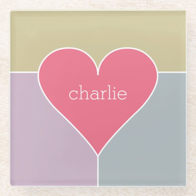 Heart Pattern custom monogram glass coaster (Front)