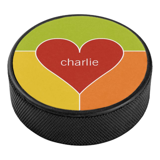 Heart Pattern custom monogram hockey puck (3/4)