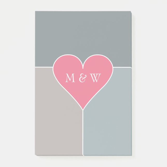 Heart Pattern custom monogram Post-It notes (Front)