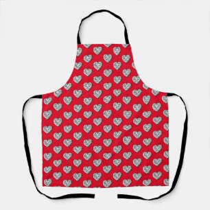 Heart Pattern Cute Red & Black Apron