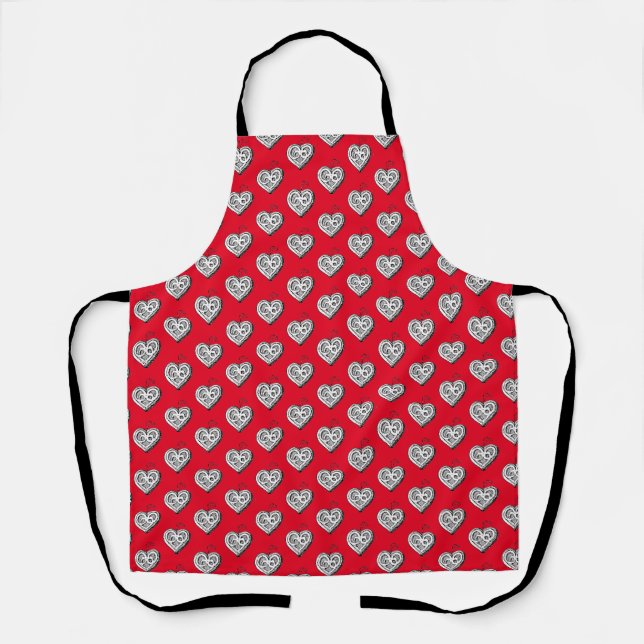 Heart Pattern Cute Red & Black Apron (Front)
