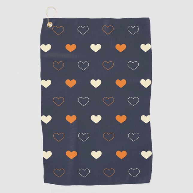 Heart Pattern in Orange and Cream Golf Towel (Front)