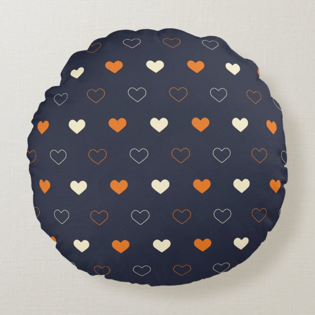 Heart Pattern in Orange and Cream Round Cushion (Front)
