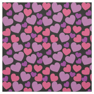 Heart Pattern in Pink and Purple on Black Fabric