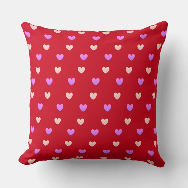 Heart Pattern in Sand Beige and Violet on Red Cushion (Front)