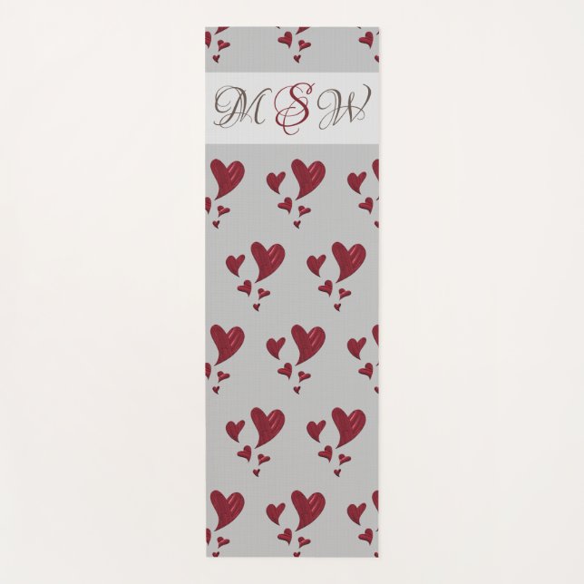 Heart Pattern Painted Bright Red with Monogram Yoga Mat (Front)