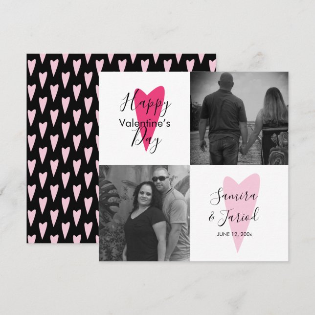 Heart Pattern Photo Collage Valentine’s Day Card (Front/Back)