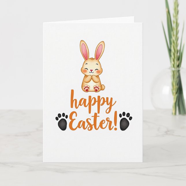 Heart Pattern Rabbit Easter Card (Front)
