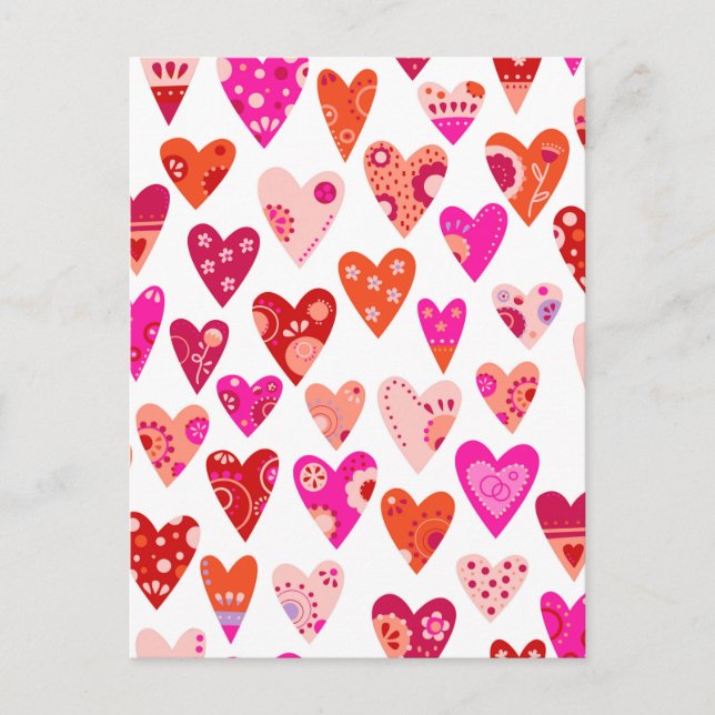 Heart Pattern Red Pink Holiday Postcard (Front)