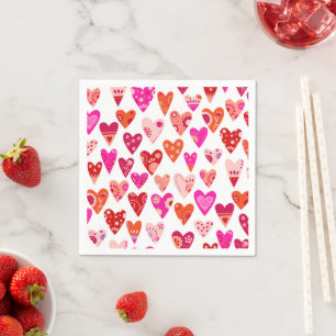 Heart Pattern Red Pink Napkin