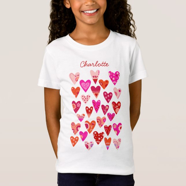 Heart Pattern Red Pink Personalised T-Shirt (Front)
