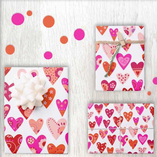 Heart Pattern Red Pink Wrapping Paper Sheet (Creator Uploaded)