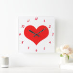 Heart Pattern Red White Cute Valentine's Day Gift Square Wall Clock<br><div class="desc">Printed with cute red heart design on white background! Customise as you wish.</div>