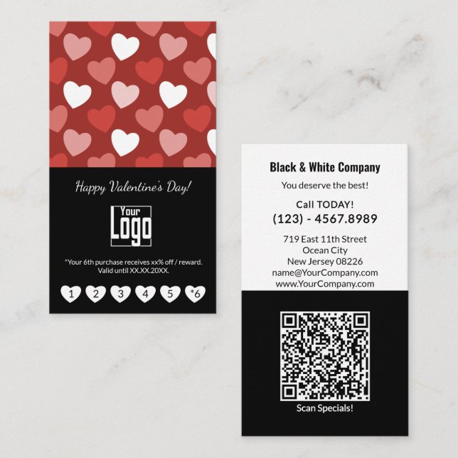 Heart Pattern Valentine's Day Portrait Format Loyalty Card (Front/Back)