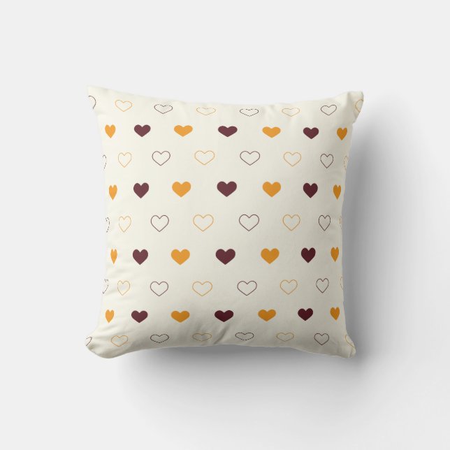 Heart Pattern with Orange & Brown Hearts Cushion (Front)