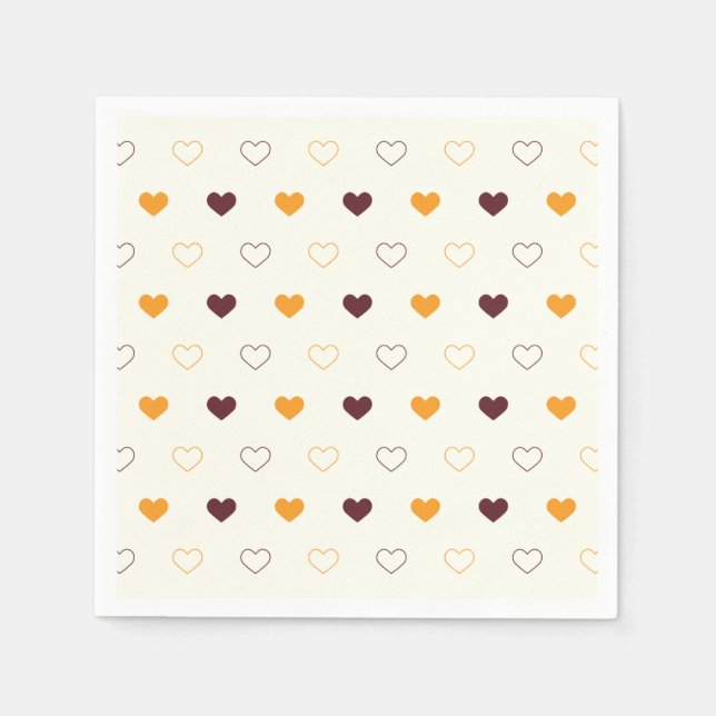 Heart Pattern with Orange & Brown Hearts Napkin (Front)