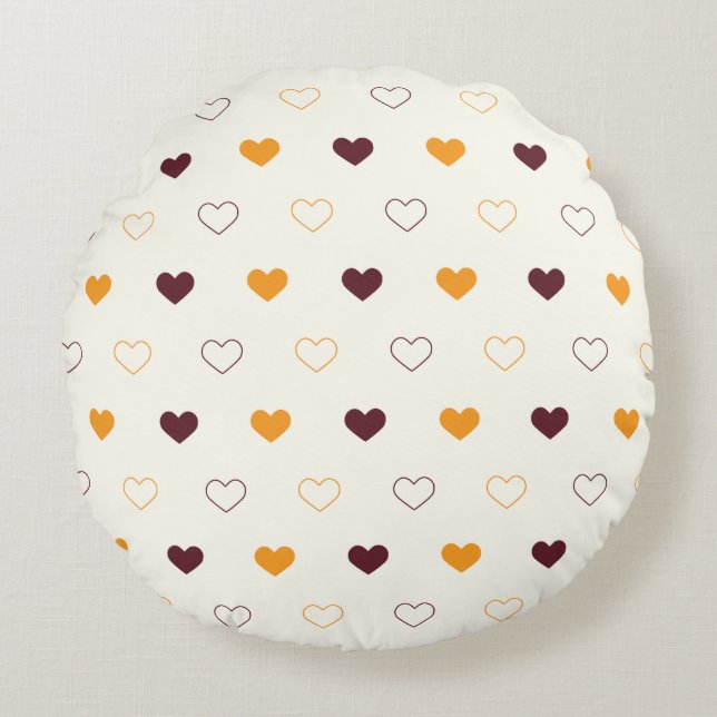 Heart Pattern with Orange & Brown Hearts Round Cushion (Front)