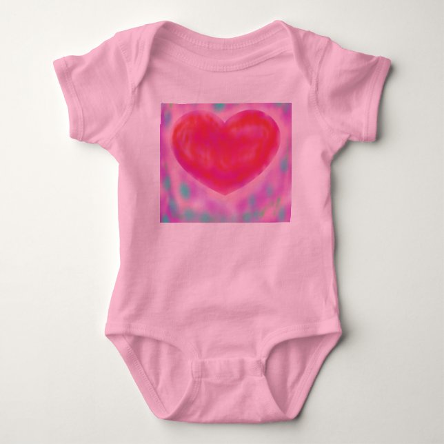 Heart pattern with pink blue around the edges baby bodysuit (Front)