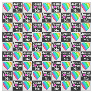 HEART PATTERNED JESUS LOVES ME INSPIRATIONAL FABRIC