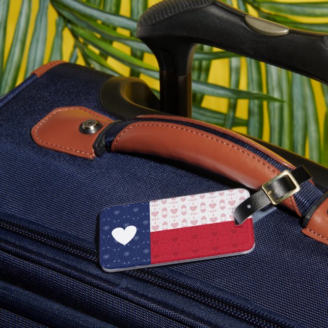 Heart Patterned Texas State Flag Luggage Tag (Front Insitu 3)