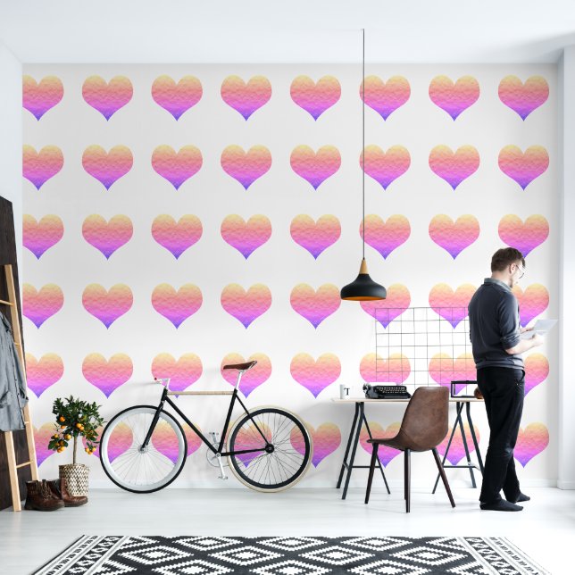 Heart Patterns Pink White Custom Colour Cute Lovel Wallpaper (Living Room)