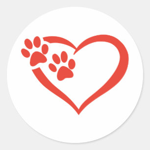 Heart paw in red - Choose background colour Classic Round Sticker
