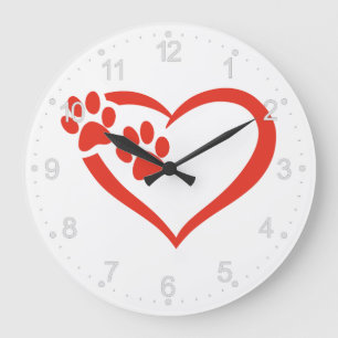 Heart paw in red - Choose background colour Large Clock
