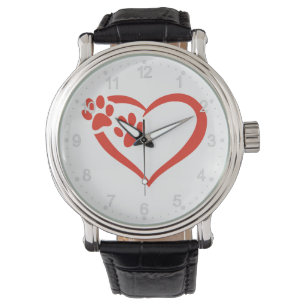 Heart paw in red - Choose background colour Watch
