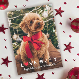 Heart & Paw Love & Joy Pet Christmas Photo Holiday Card