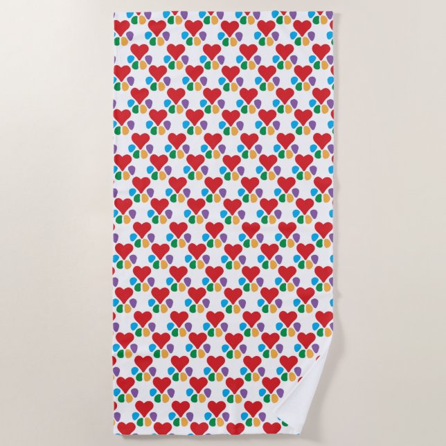 Heart-Paw Pattern Animal Footprints Pet Lovers Beach Towel (Front)
