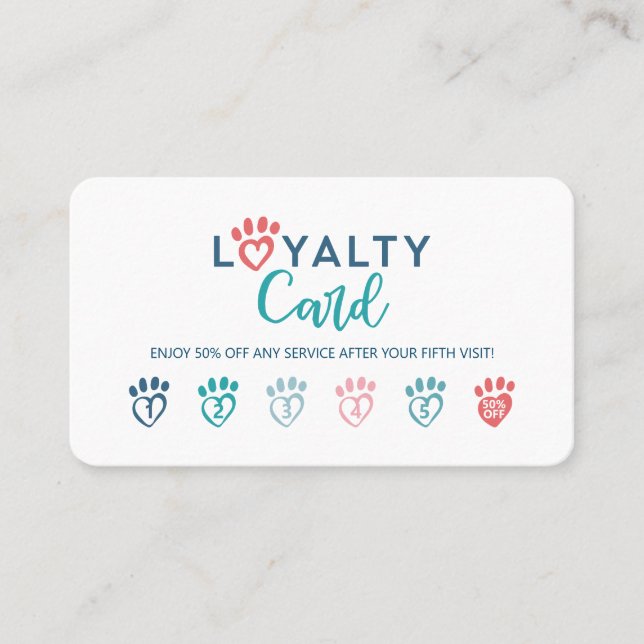 Heart Paw Print Animal Veterinary Care Loyalty Card (Front)