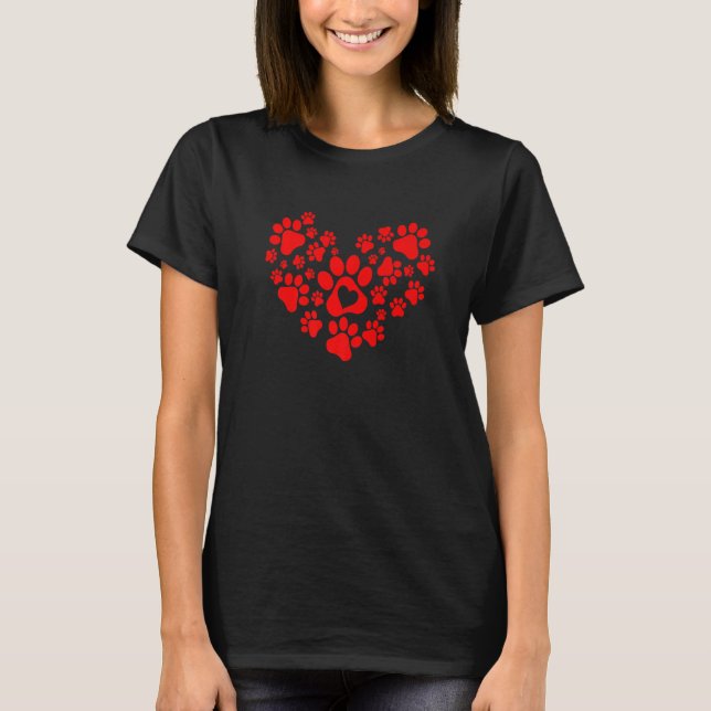 Heart Paw Print Dog Love Valentines Day Men Women  T-Shirt (Front)