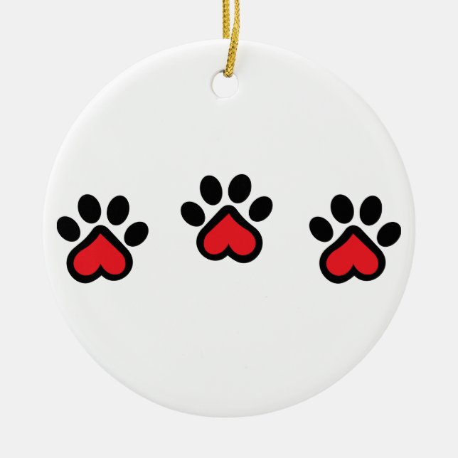 Heart Paw Prints Ceramic Tree Decoration (Front)