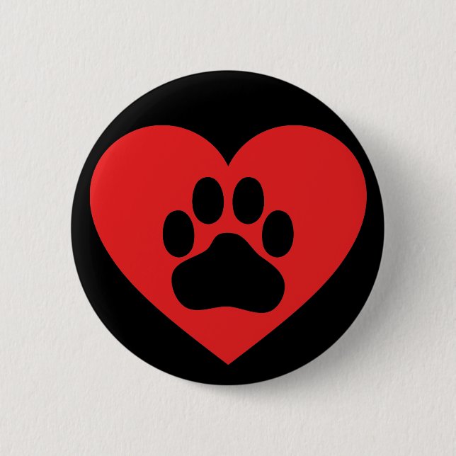 Heart Paw Red 6 Cm Round Badge (Front)