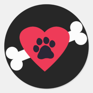 Heart, Pawprint and Bone Design Stickers/Decals Classic Round Sticker