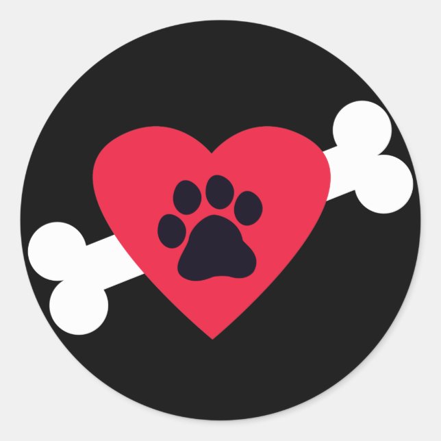 Heart, Pawprint and Bone Design Stickers/Decals Classic Round Sticker (Front)
