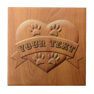 Heart Paws And Ribbon Drawing  With Custom Text Tile