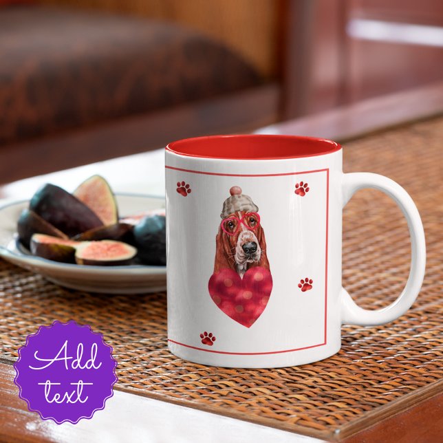 Heart Paws Basset Hound Valentine's Day Gift Dog Two-Tone Coffee Mug (Creator Uploaded)