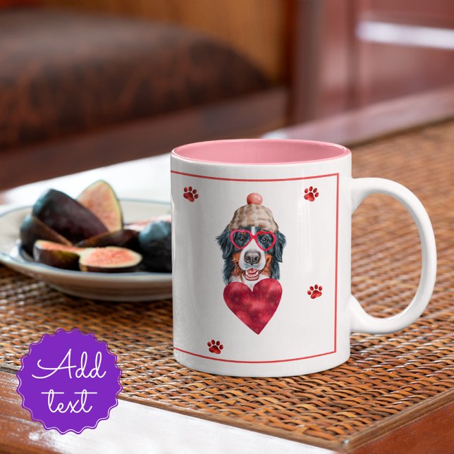 Heart Paws Bernese Valentine's Day Gift Dog Two-Tone Coffee Mug (Creator Uploaded)