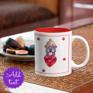 Heart Paws Grey Pitbull Valentines Day Gift Dog Two-Tone Coffee Mug