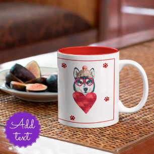 Heart Paws Husky Valentine's Day Gift Dog Two-Tone Coffee Mug
